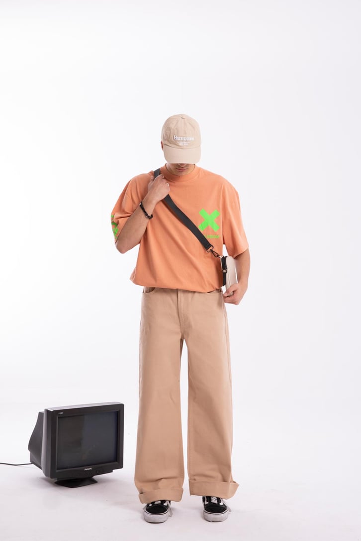 X Coll Baskılı Turuncu Oversize Tshirt