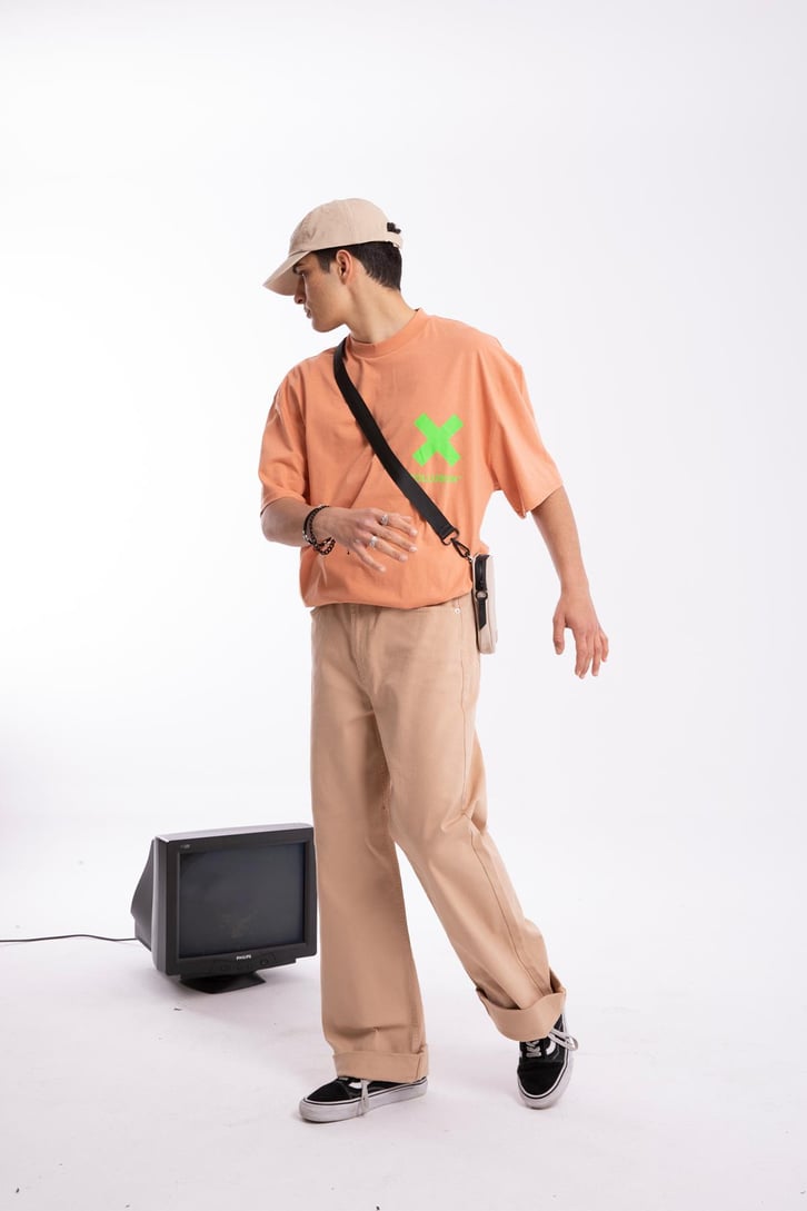 X Coll Baskılı Turuncu Oversize Tshirt