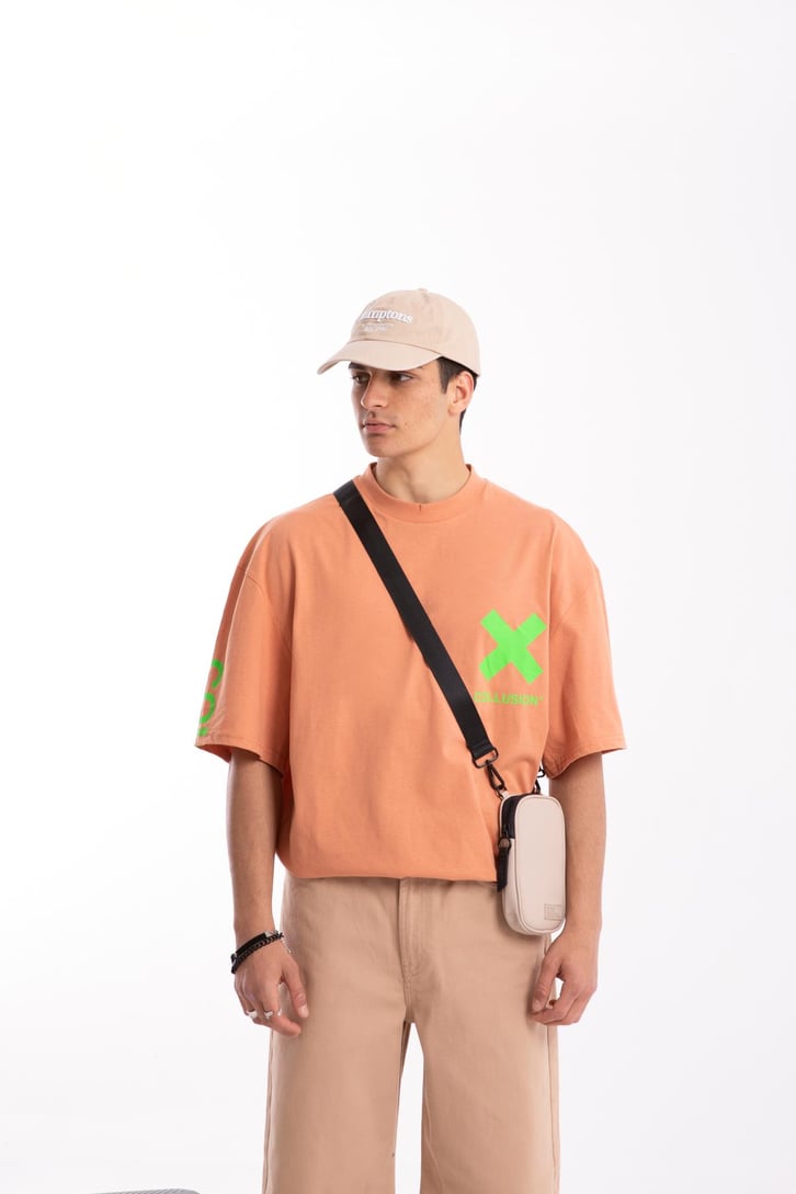 X Coll Baskılı Turuncu Oversize Tshirt