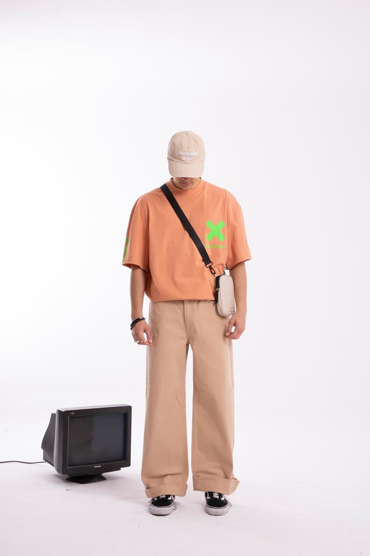 X Coll Baskılı Turuncu Oversize Tshirt