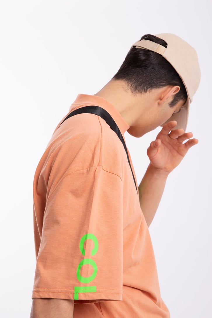 X Coll Baskılı Turuncu Oversize Tshirt