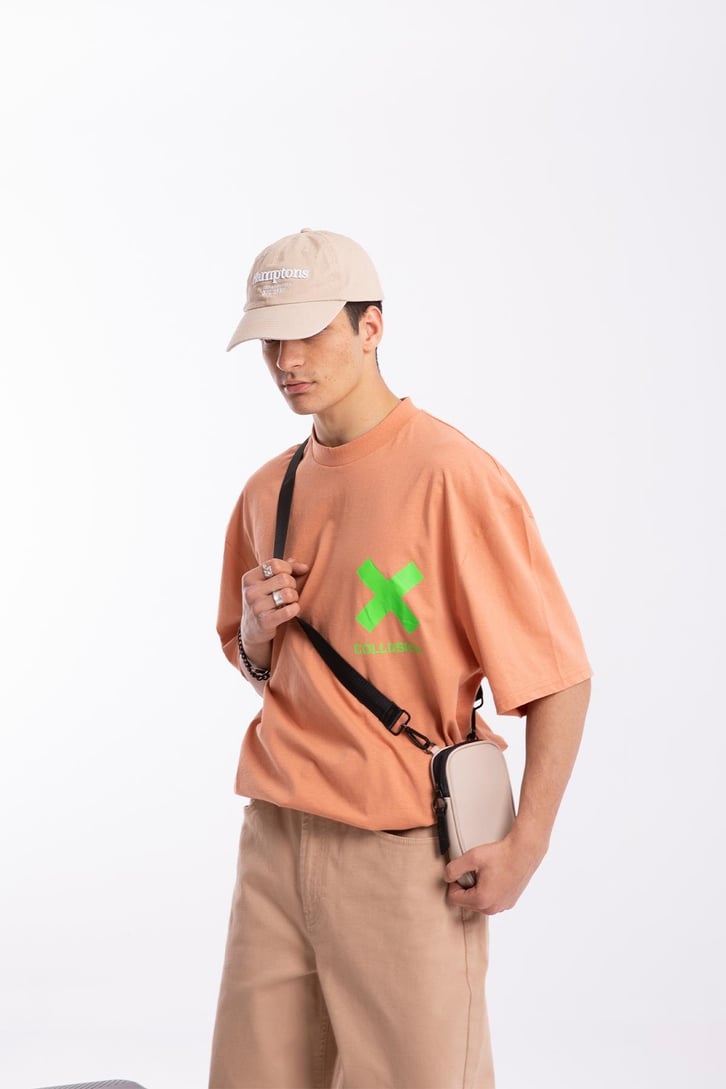 X Coll Baskılı Turuncu Oversize Tshirt