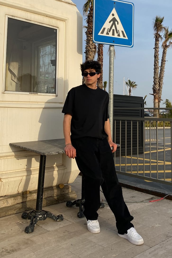 XX Bunny Baskılı Oversize Siyah Tshirt