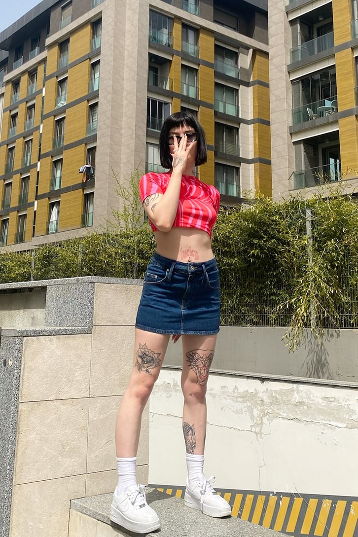Y2K Stripes Sırt Detaylı Crop Tshirt