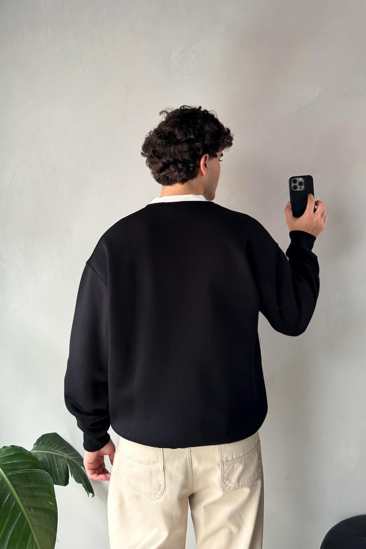 Yaka Garnili Lawn Hoopers Nakışlı Sweatshirt