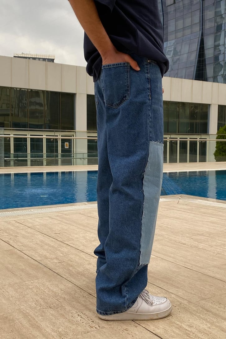 Yama Detay Mavi Baggy Jean