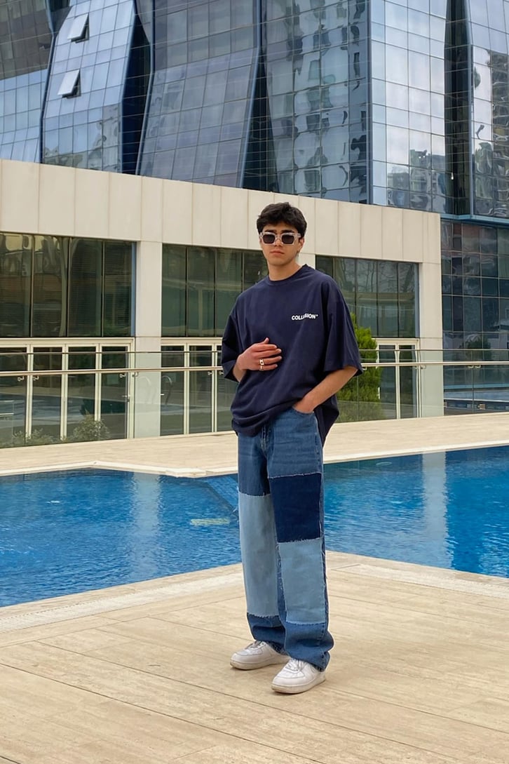 Yama Detay Mavi Baggy Jean