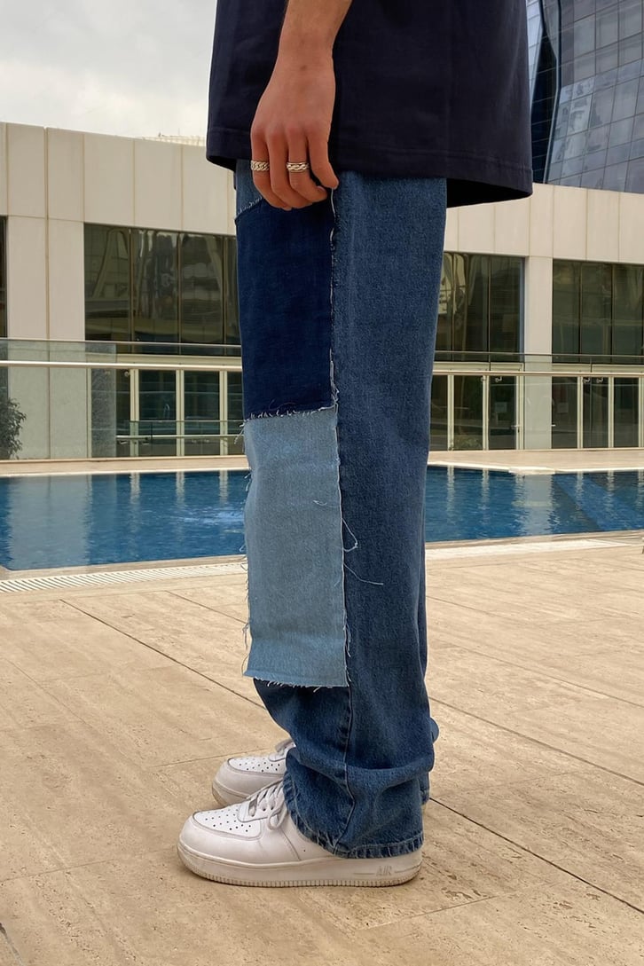 Yama Detay Mavi Baggy Jean