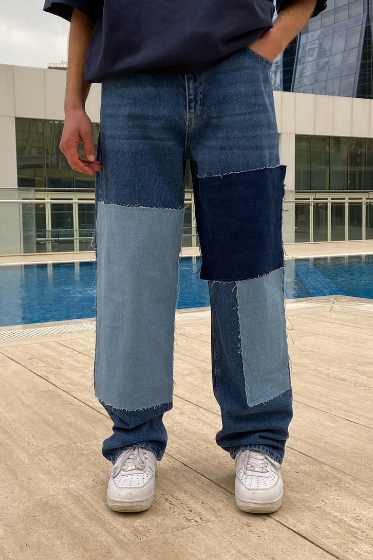 Yama Detay Mavi Baggy Jean