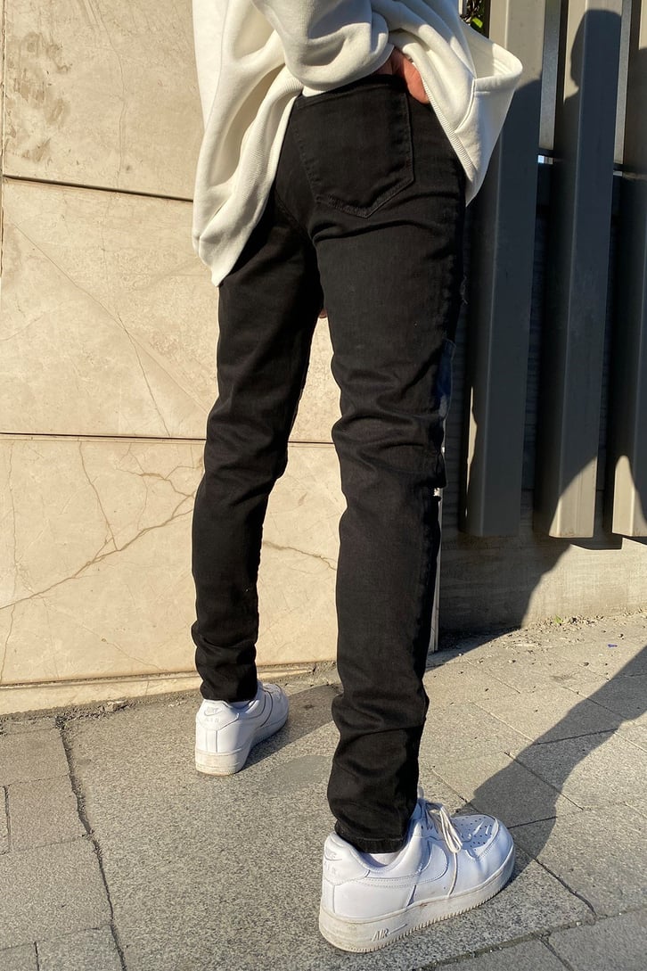 Yama Detay Siyah Skinny Fit Jean