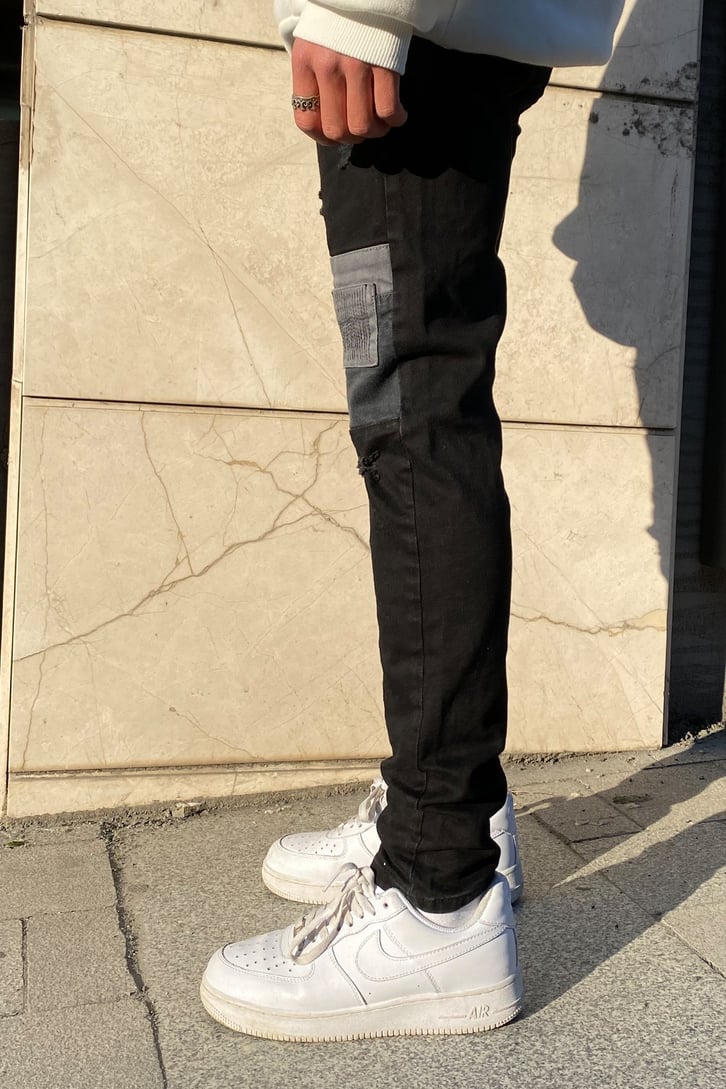 Yama Detay Siyah Skinny Fit Jean