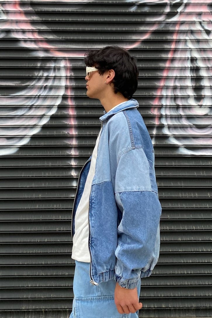 Yamalı Oversize Bomber Kot Ceket