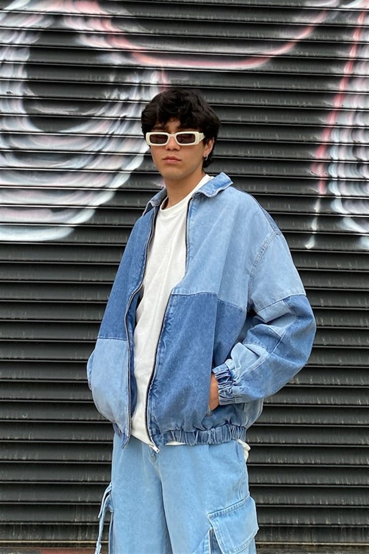 Yamalı Oversize Bomber Kot Ceket
