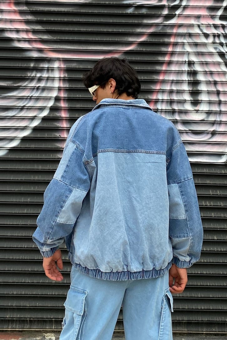Yamalı Oversize Bomber Kot Ceket