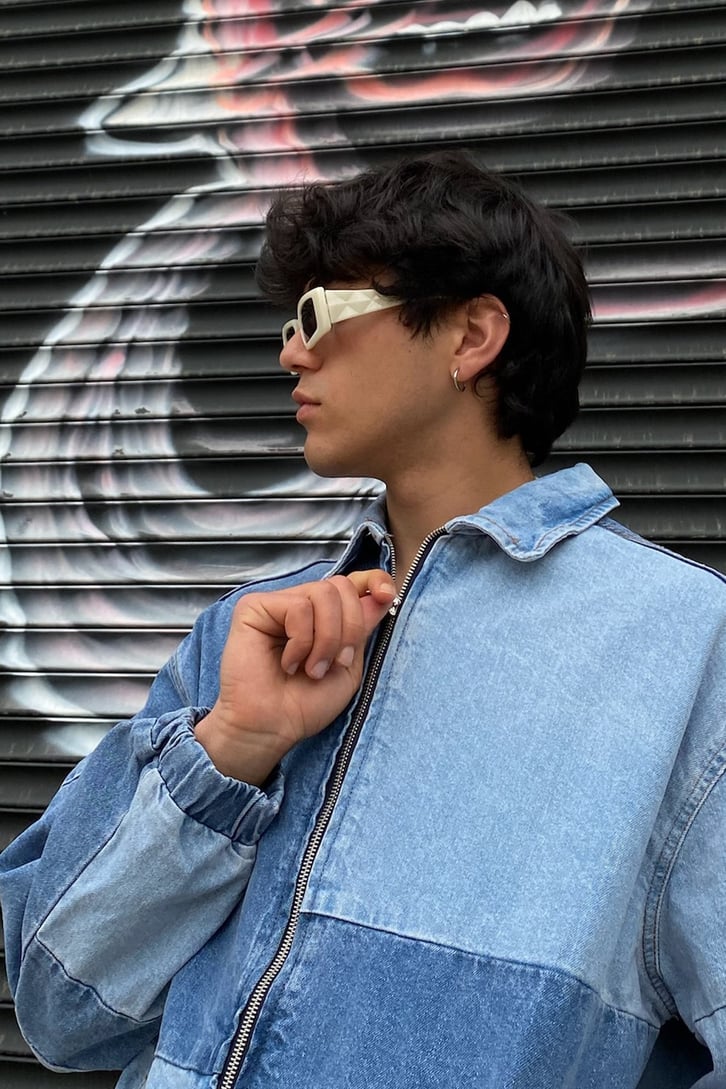 Yamalı Oversize Bomber Kot Ceket