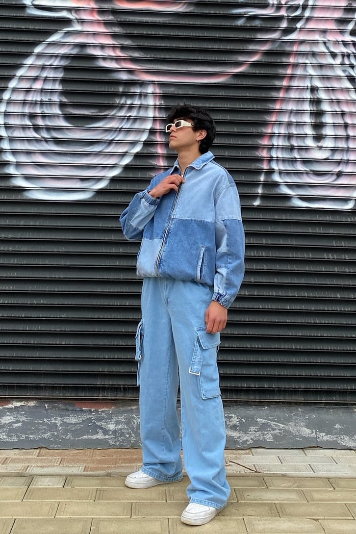Yamalı Oversize Bomber Kot Ceket