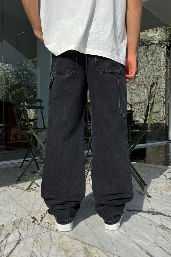 Yan Cepli Siyah Baggy Jean