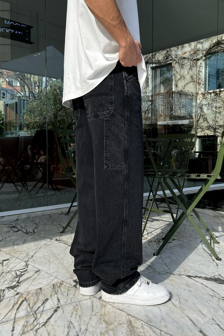 Yan Cepli Siyah Baggy Jean