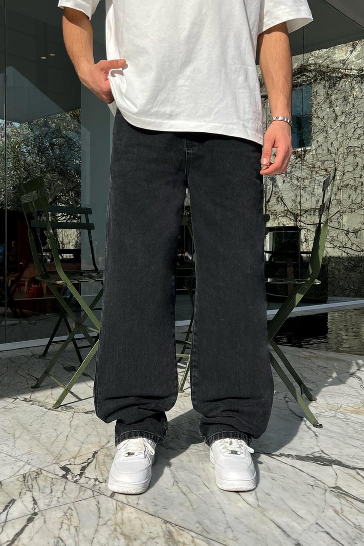 Yan Cepli Siyah Baggy Jean