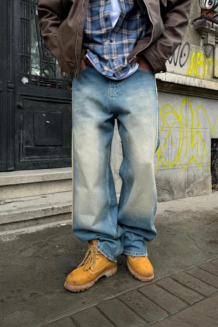 Yan Hasır Detay Baggy Jean