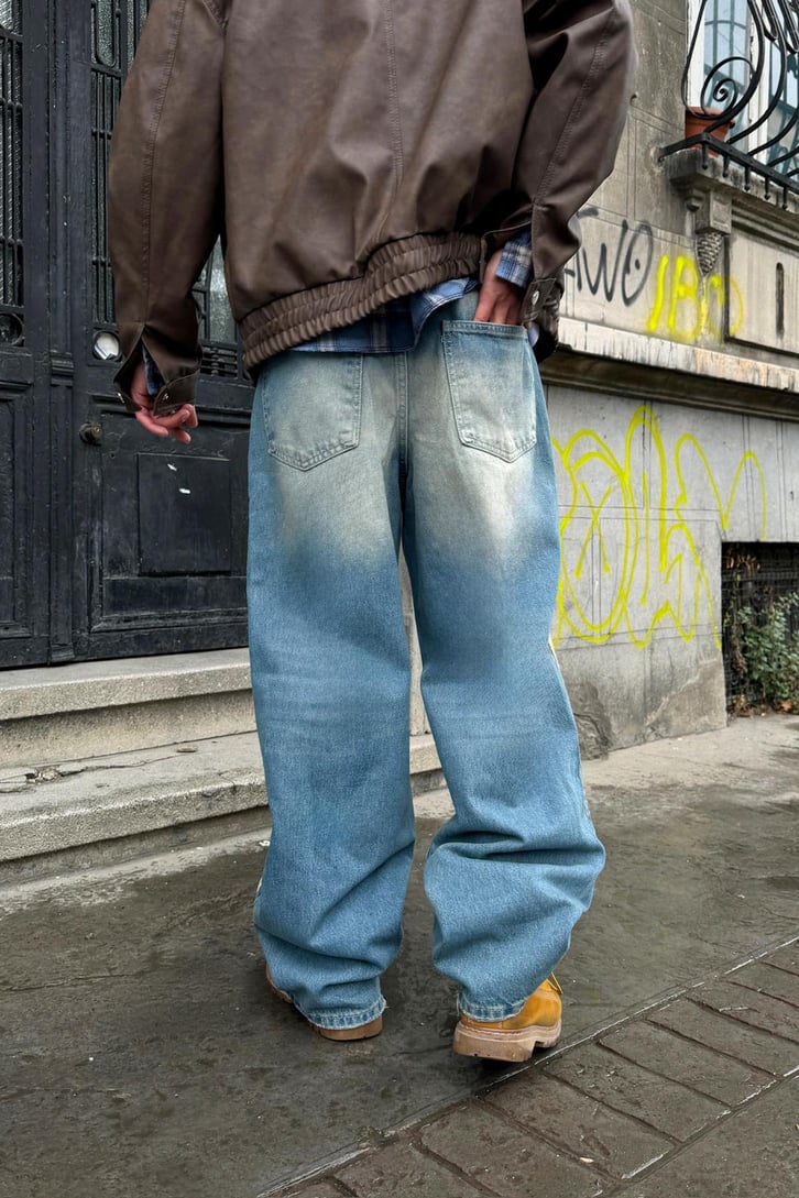 Yan Hasır Detay Baggy Jean