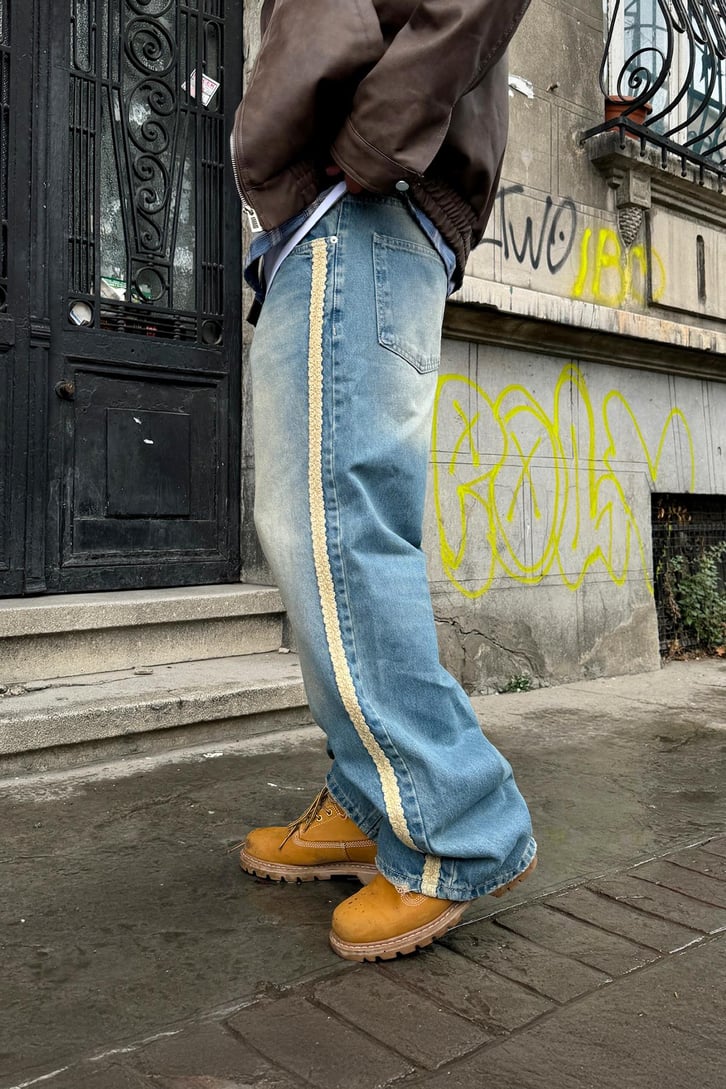 Yan Hasır Detay Baggy Jean