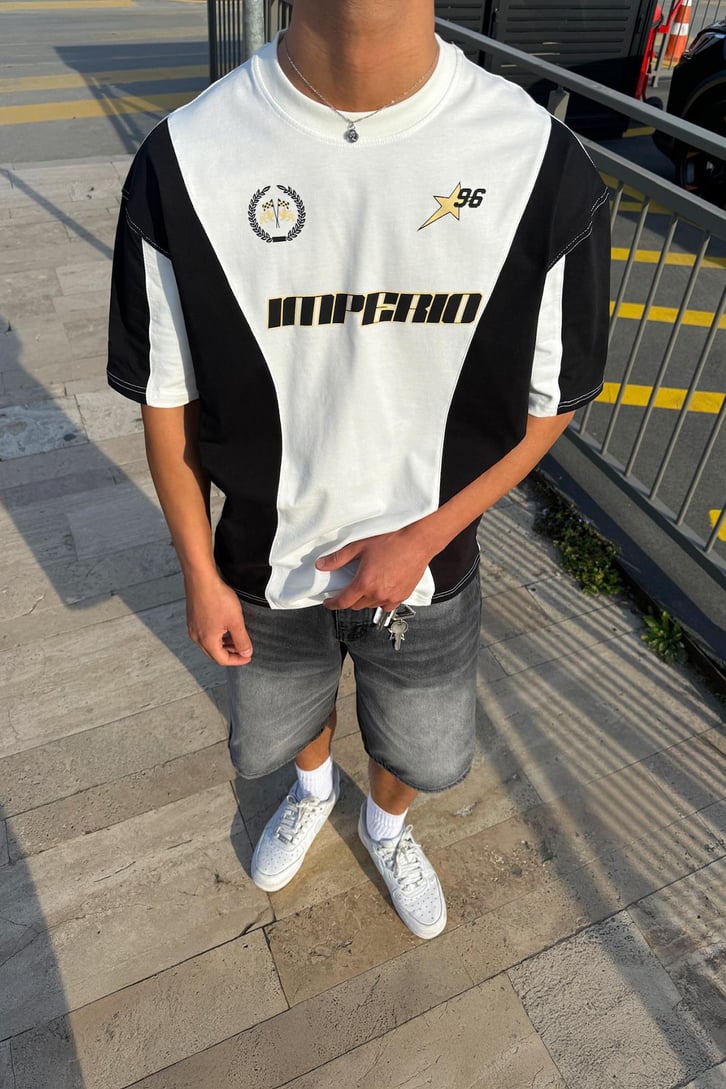 Yan Patlı İmperio Baskılı Oversize Tişört