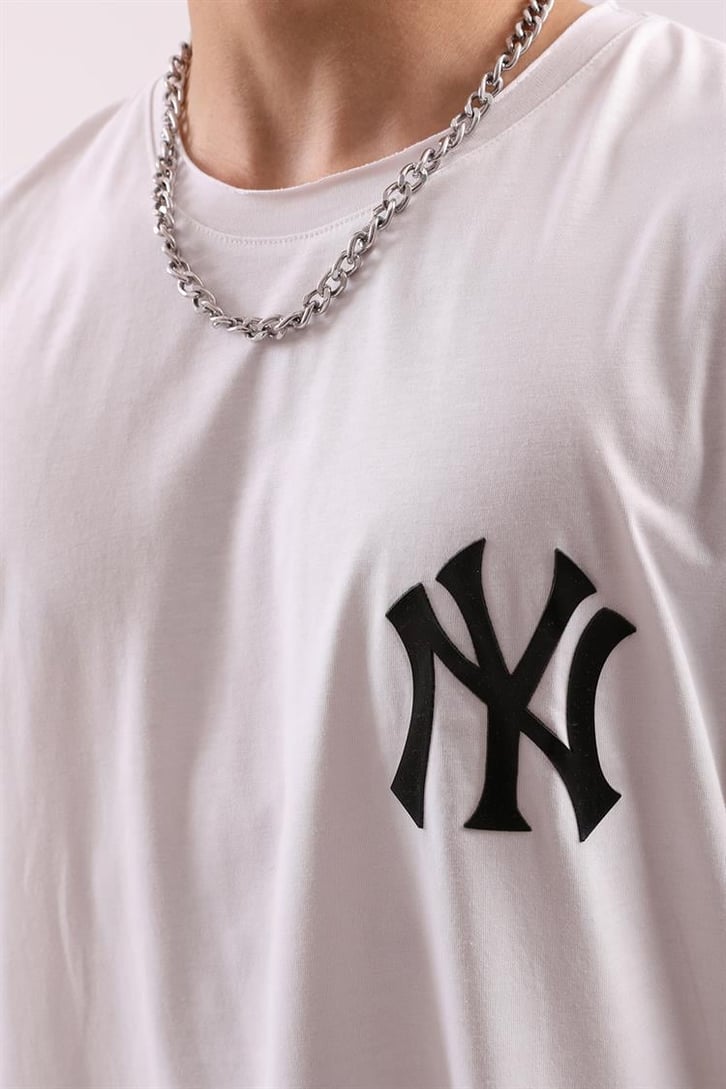 Yankee Beyaz Oversize Kolsuz Tişört