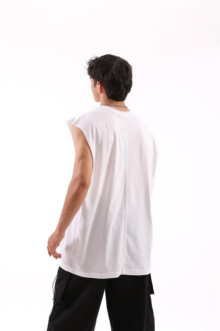Yankee Beyaz Oversize Kolsuz Tişört