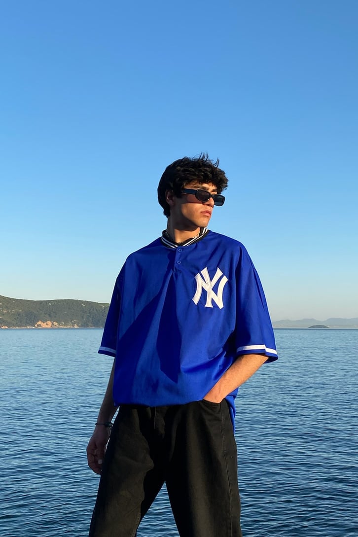 Yankees Polo Yaka Lacivert Oversize Forma