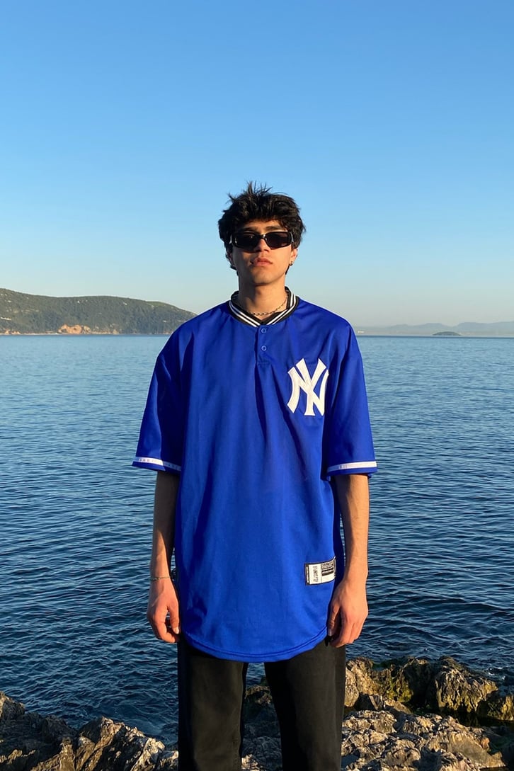 Yankees Polo Yaka Lacivert Oversize Forma