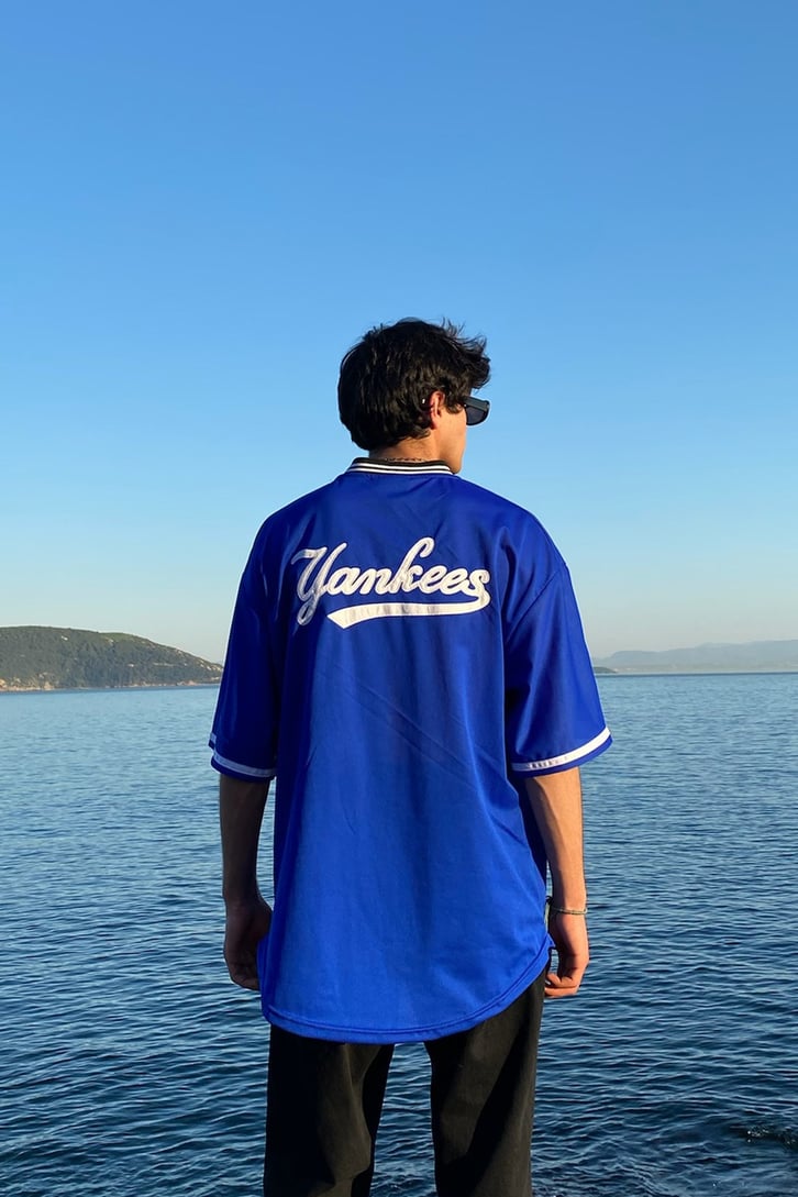 Yankees Polo Yaka Lacivert Oversize Forma