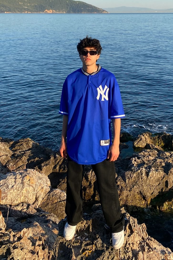 Yankees Polo Yaka Lacivert Oversize Forma