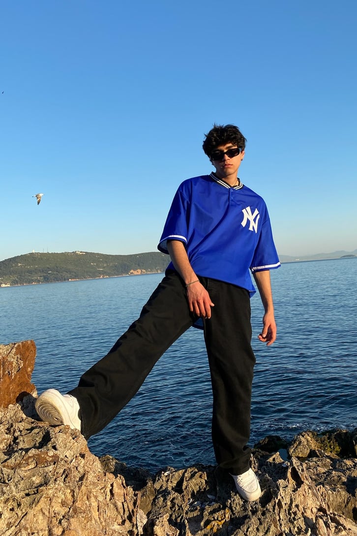 Yankees Polo Yaka Lacivert Oversize Forma