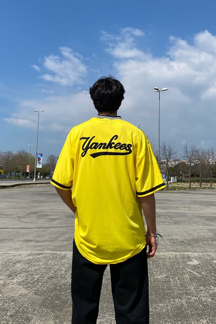 Yankees Polo Yaka Sarı Oversize Forma