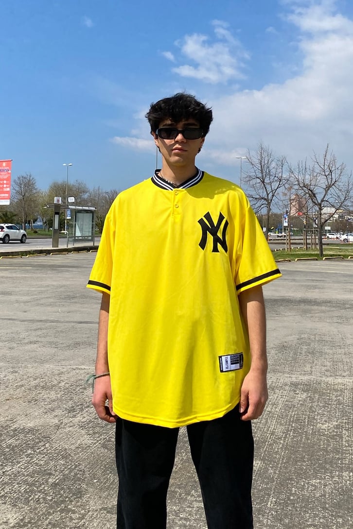 Yankees Polo Yaka Sarı Oversize Forma