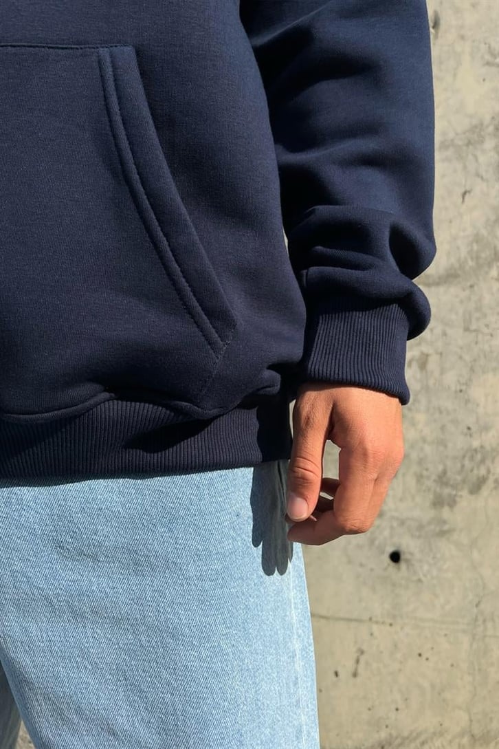 Yankess Baskılı Lacivert İçi Pamuklu Oversize Hoodie