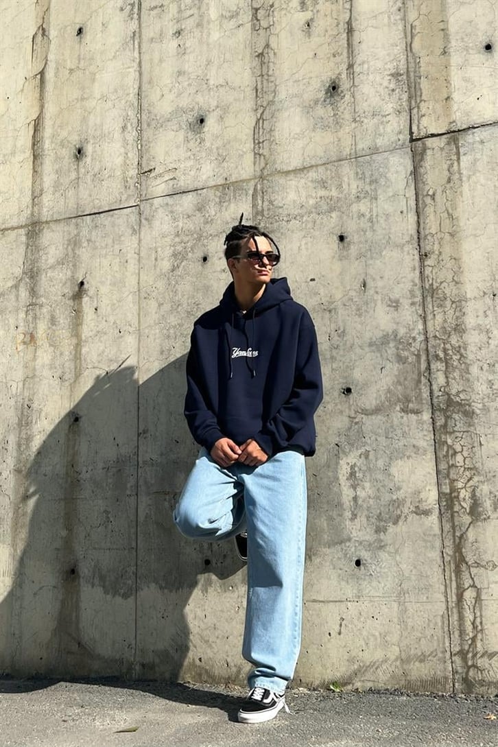 Yankess Baskılı Lacivert İçi Pamuklu Oversize Hoodie