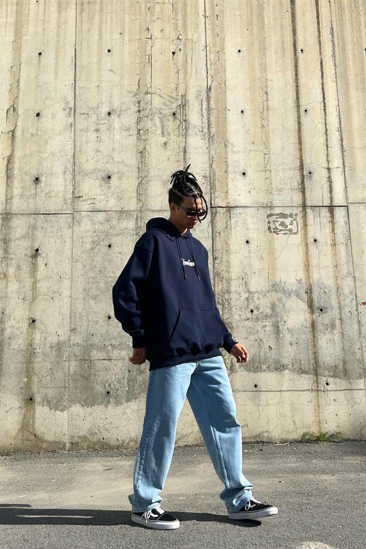 Yankess Baskılı Lacivert İçi Pamuklu Oversize Hoodie