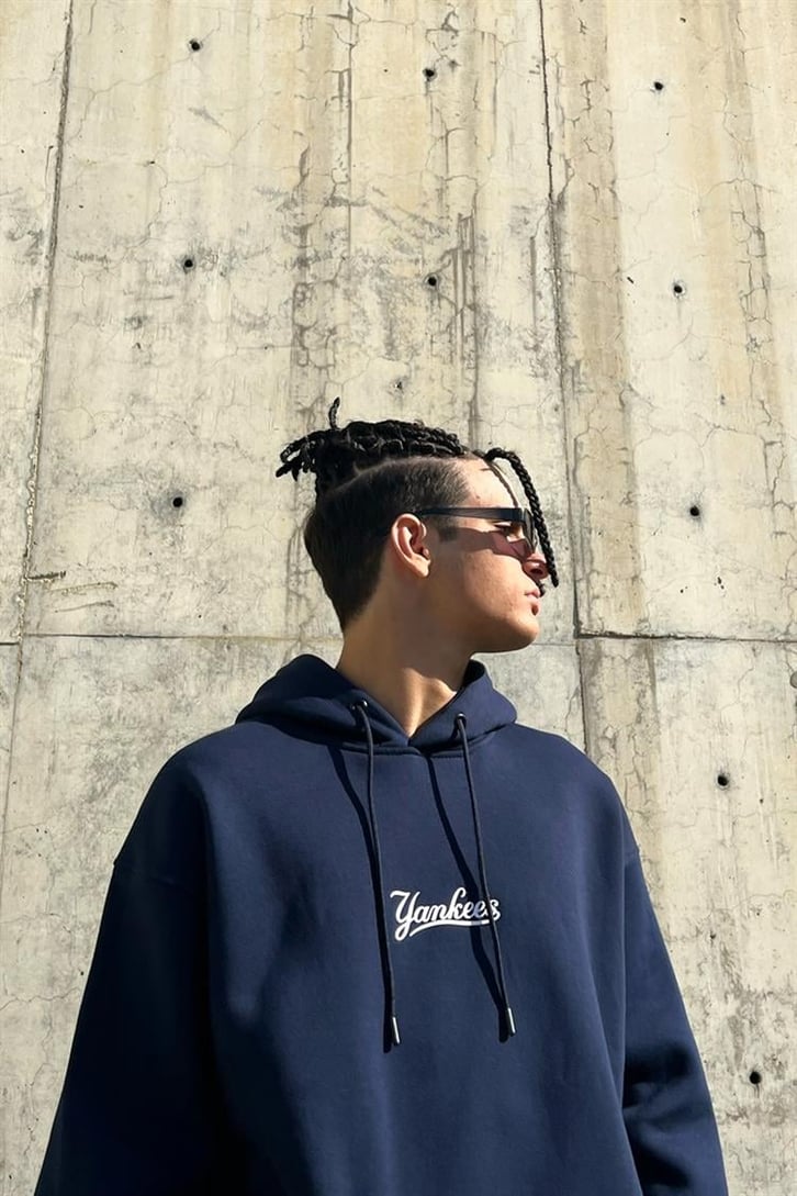 Yankess Baskılı Lacivert İçi Pamuklu Oversize Hoodie