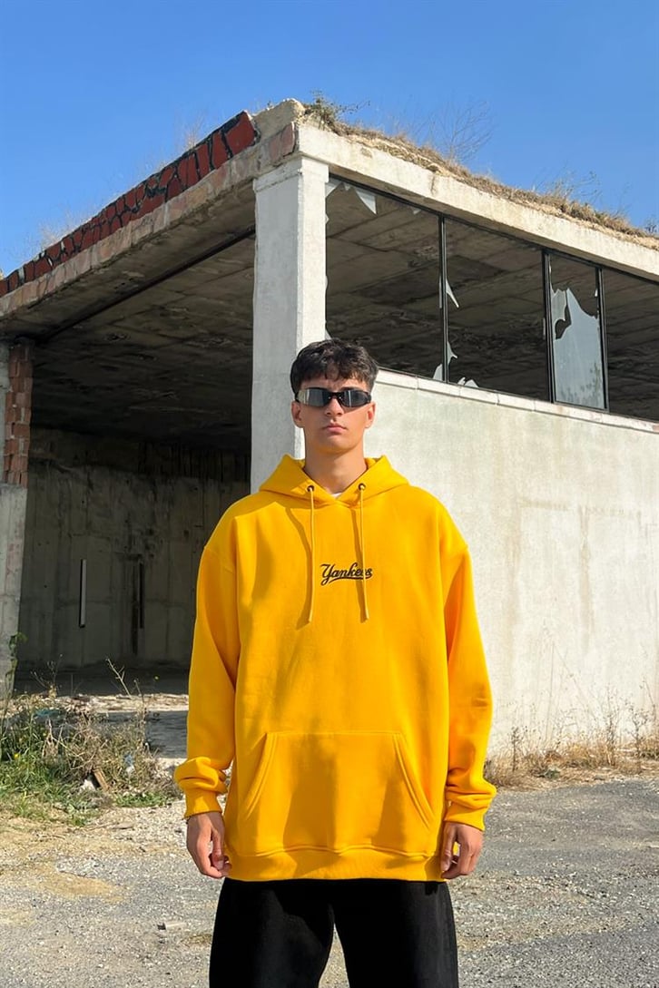 Yankess Baskılı Sarı İçi Pamuklu Oversize Hoodie