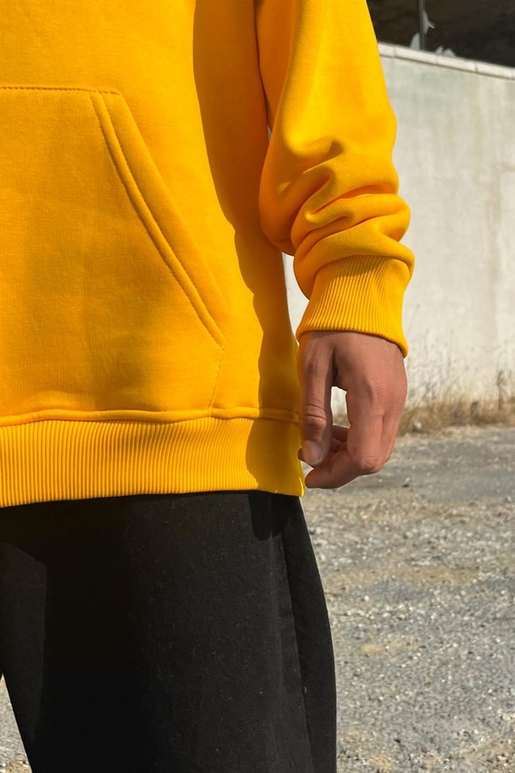 Yankess Baskılı Sarı İçi Pamuklu Oversize Hoodie