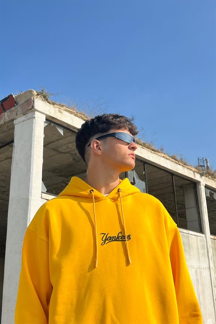 Yankess Baskılı Sarı İçi Pamuklu Oversize Hoodie