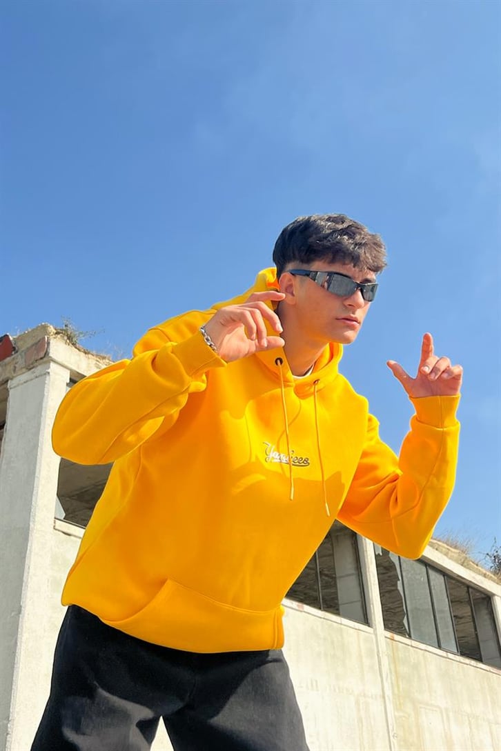 Yankess Baskılı Sarı İçi Pamuklu Oversize Hoodie