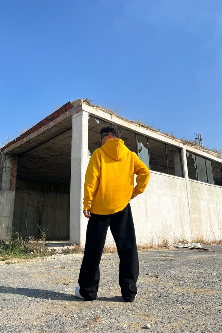 Yankess Baskılı Sarı İçi Pamuklu Oversize Hoodie