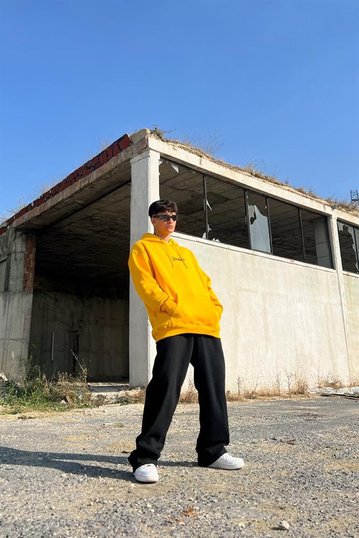 Yankess Baskılı Sarı İçi Pamuklu Oversize Hoodie