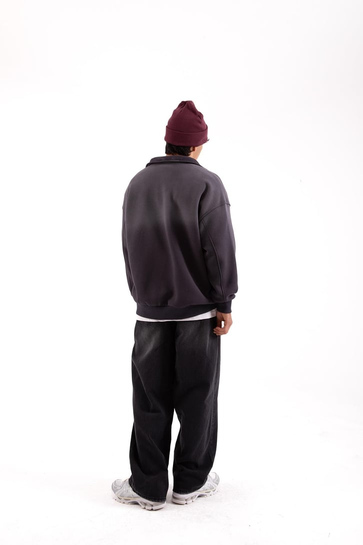 Yarım Fermuarlı Doube Color Füme Oversize Sweatshirt