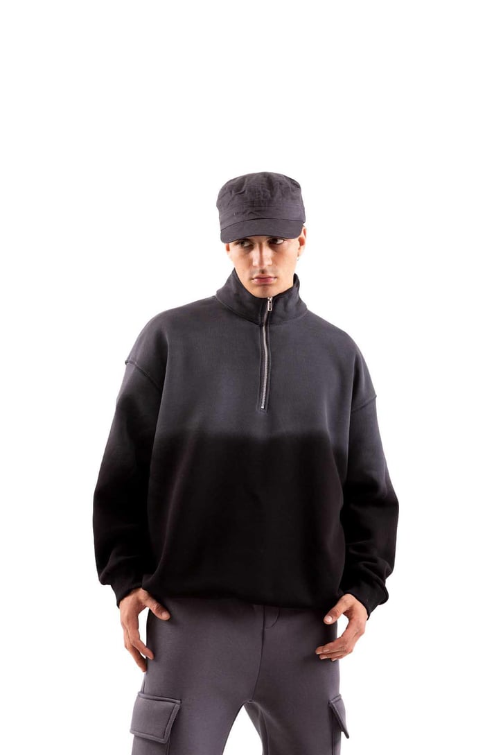 Yarım Fermuarlı Doube Color Siyah Oversize Sweatshirt