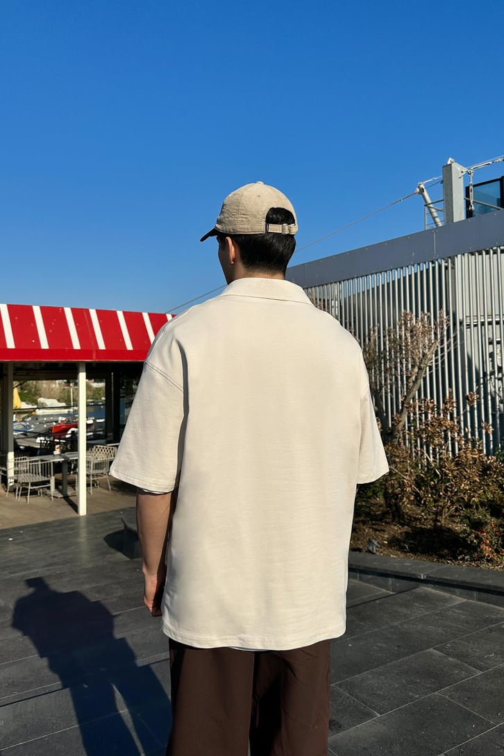 Yarım Fermuarlı Gri Oversize Tişört