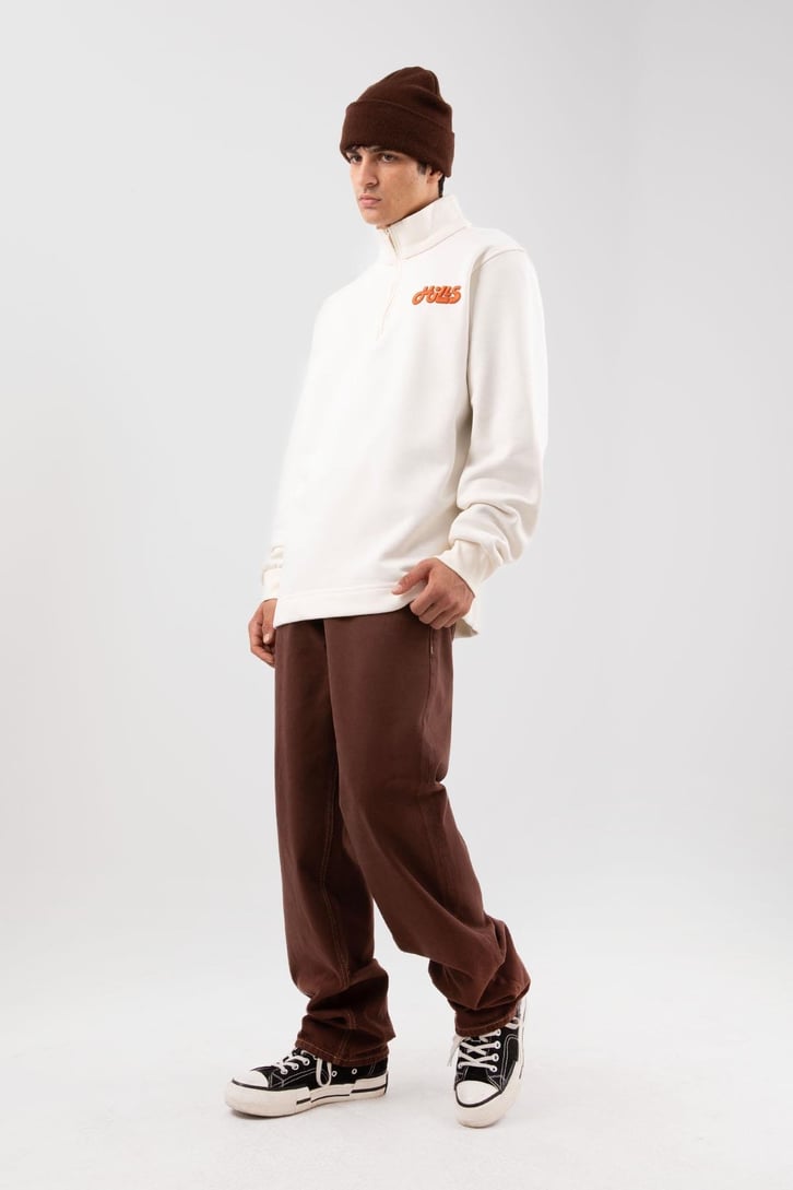 Yarım Fermuarlı Hills Nakışlı Ekru Oversize Sweatshirt